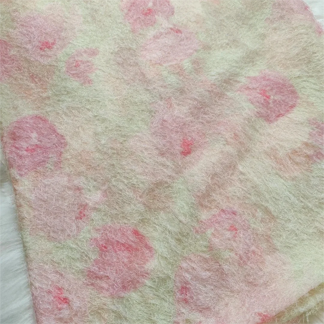 Designer Models' Spring and Summer Breathable Furry Skirt 100% Polyester Plush Fabric Printed Dress