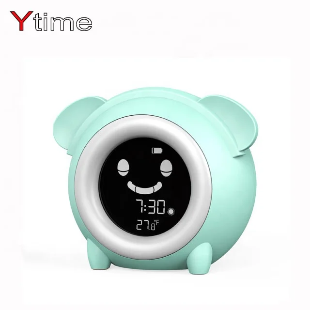 The Children Sleep Training LCD Cartoon Night Light Funny Alarm Clock