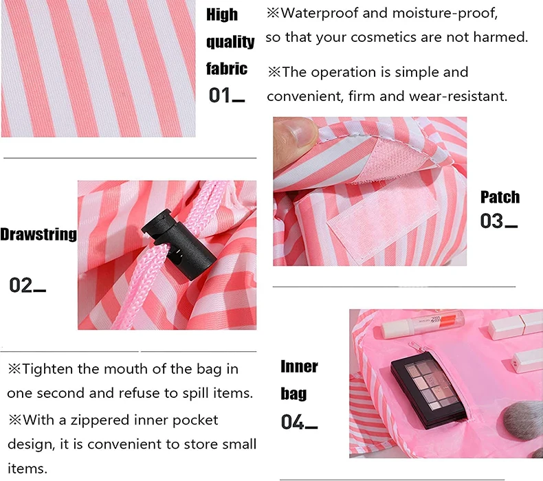 Women Polyester Capacity Lazy Drawstring Cosmetic Bag Travel Storage ...