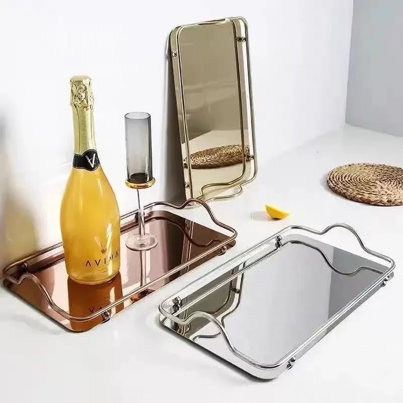 Wholesale Metal Decorative Serving Tray with Handle Stainless Steel Tea & Coffee Serving Tray_0