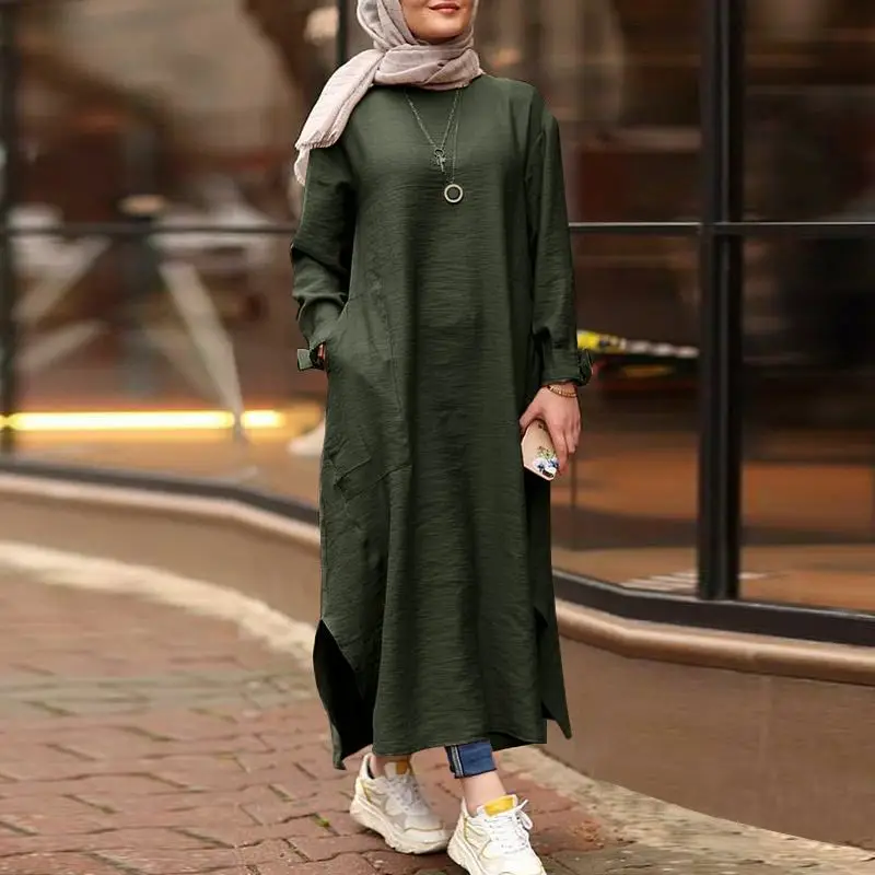 Simple Style Long Sleeve Muslim Round Neck Tunic Tops Ladies Tops Blouse Islamic Clothing for Modest Muslimah Malaysia Blouse