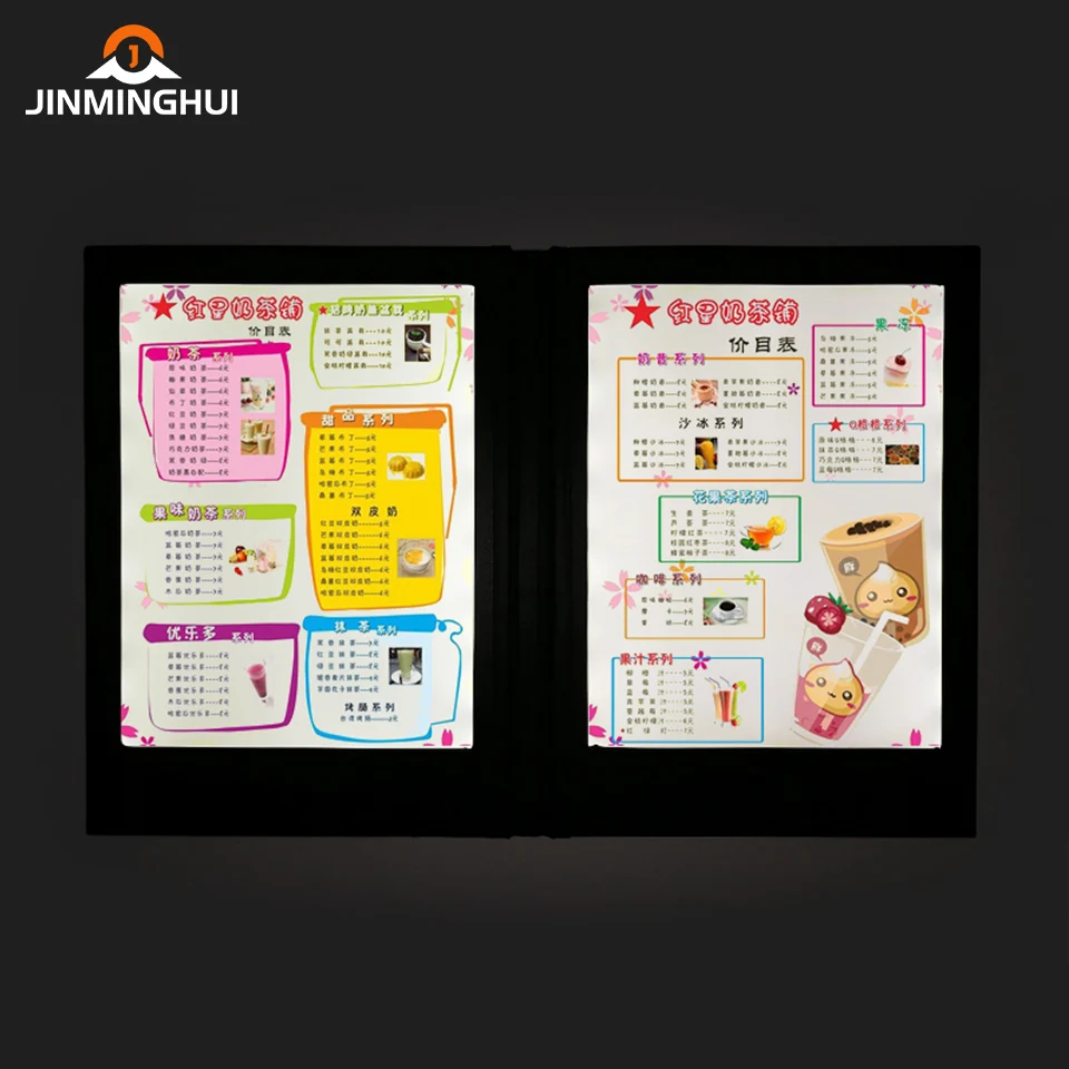 New Design Custom Logo High-End Restaurant Bar Nightclub Leather Acrylic Light Plate Led Menu for VIP Service