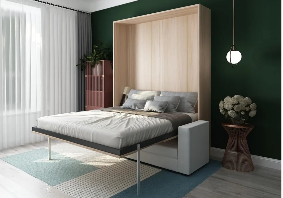 Professional Modern Wooden Nordic Bedroom Furniture Murphy Bed Space