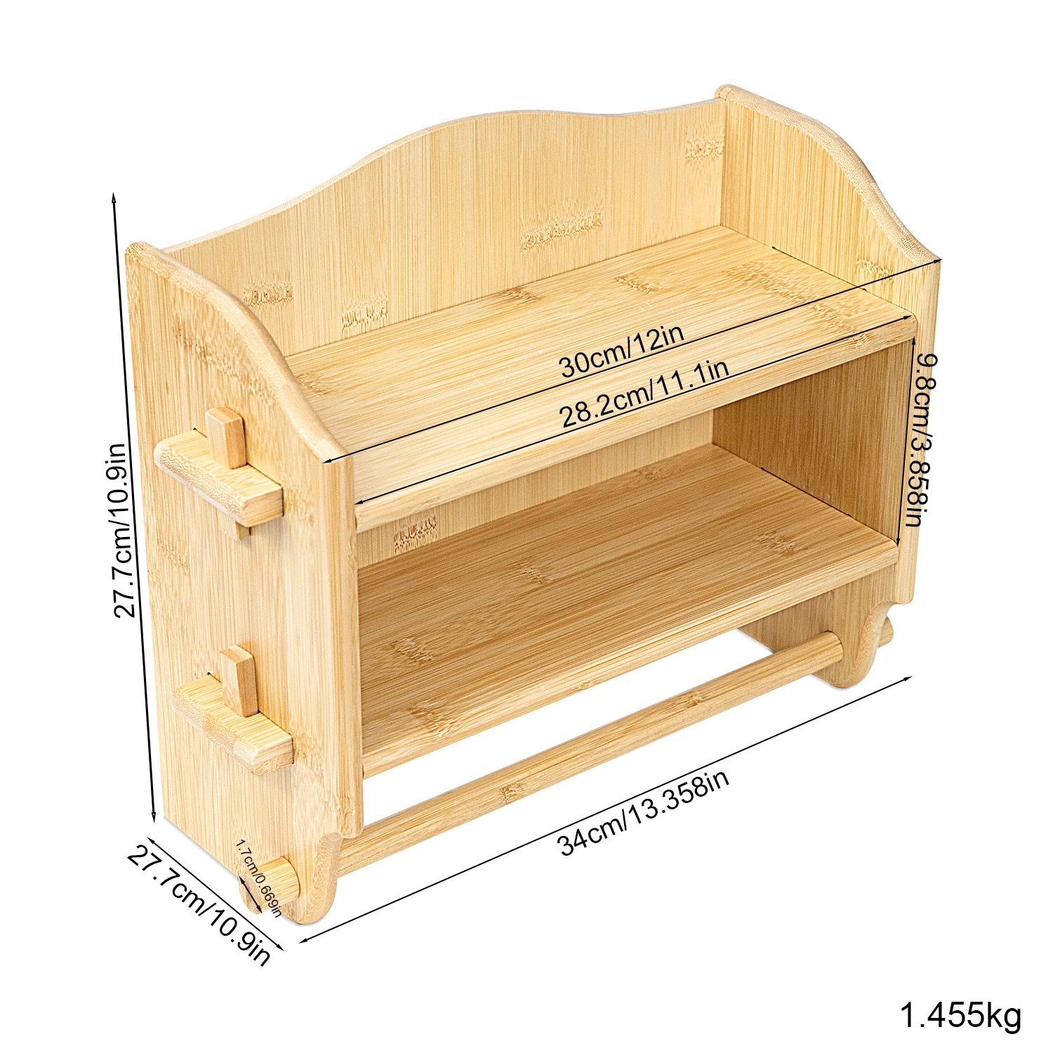 3-Tier Spice Rack, 13.7 Inch Wood Step Shelf Countertop Spice