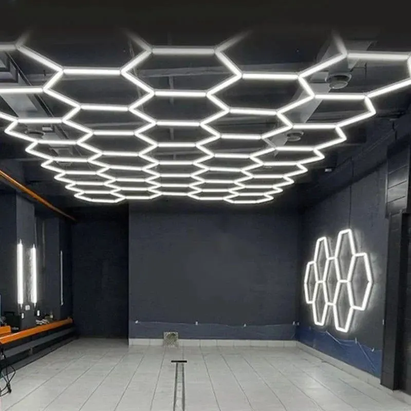 8 Grid Hexagon LED Röhren Werkstatt Garage Wand Decken Leuchte Beleuchtung Lampe