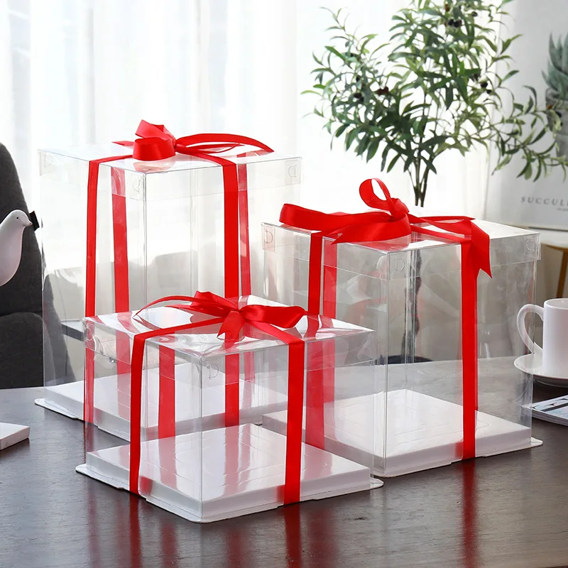 Wholesale Birthday Cake Plastic Box Disposable Baked Goods Transparent