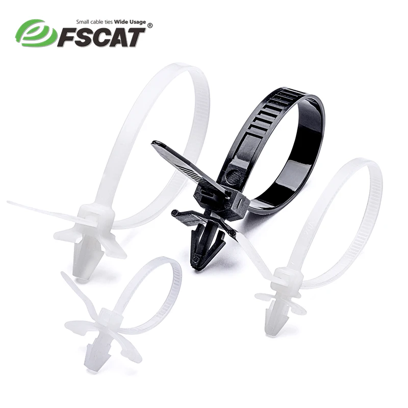 For FSCAT Eco-Friendly Nylon Cable Tie 4.8*100mm Black Auto Fastener Zip Ties Bolt Type with Releasable Feature