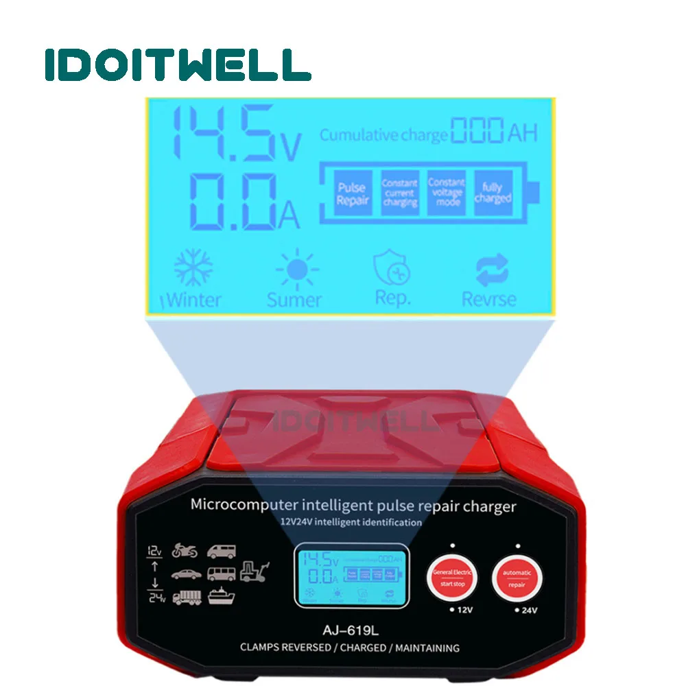 Chargeur Batterie Intelligent 12V 15A / 24V 8A LiFePO4 – Mainteneur, Désulfateur, Réparation Impulsion Pour Voiture, Moto, Camion, AGM, Gel, Wet, SLA