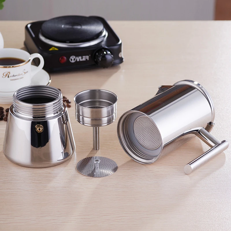 Custom Logo Stovetop Espresso Maker Stainless Steel Italian Coffee Machine Maker 3Cup 6Cup Moka Pot Induction Espresso Pot supplier