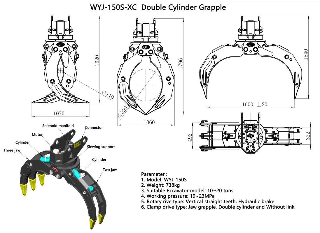 Excavator Grapple Xuvol 360 Degree Rotating Rock Grpper Machinery ...