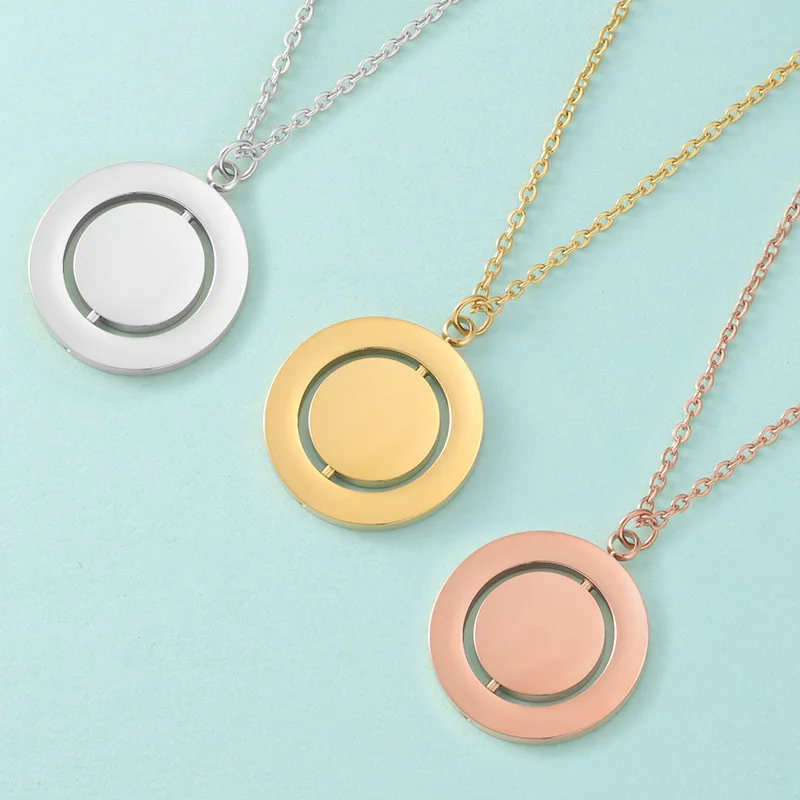 Unique Design Custom Laser Logo Spinner Rotatable Heart Necklace Stainless Steel Gold Plated Heart Rotating Pendant Necklace
