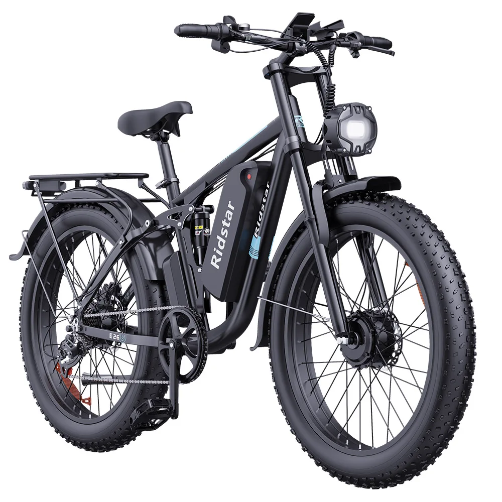 1000W * 2 48V 23Ah 49 km/h Ridstar E26 Pro Elektro fahrrad mit 26*4 Zoll fetten Reifen Dual Hydraulic Brake