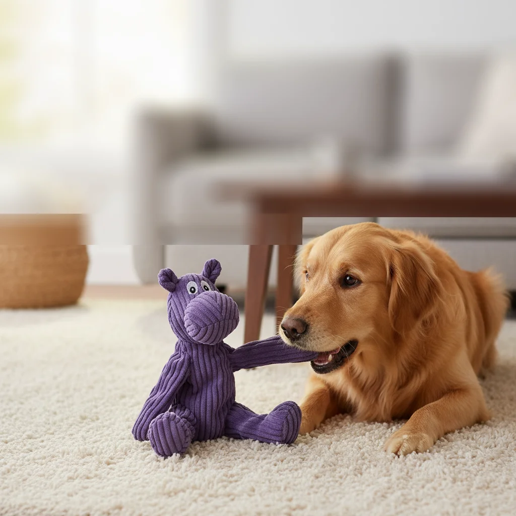 Plush dog toy size reference and color options