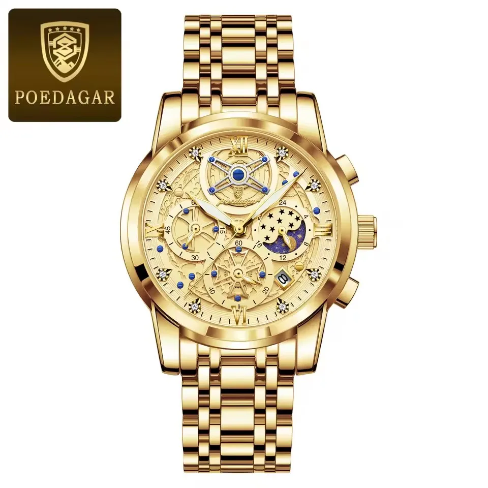 POEDAGAR 984 Men Waterproof Luminous Auto Date Chronograph Luxury Fashion Watch Quartz S aperçu 7