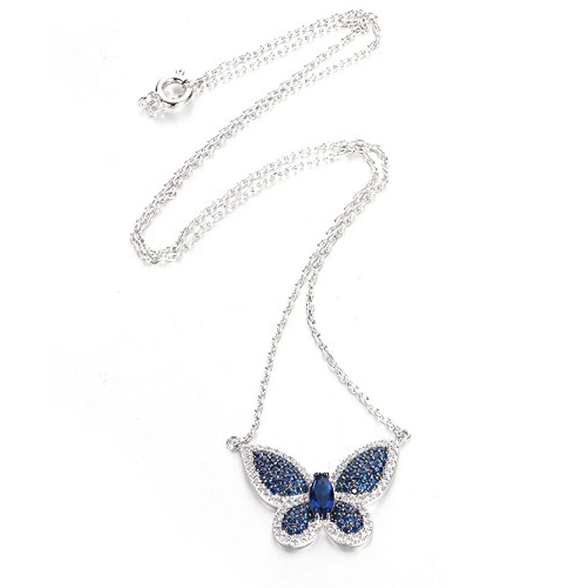 for Women silver chain butterfly pendant necklace Ladies CZ 925 sterling silver necklace pendant