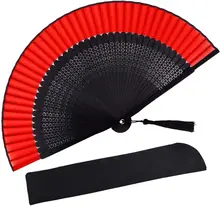 Wholesale Custom Wooden Bamboo Hand Held Fan Fabric Folding Spanish Hand Fan For Wedding Party Performance Promotion Gift