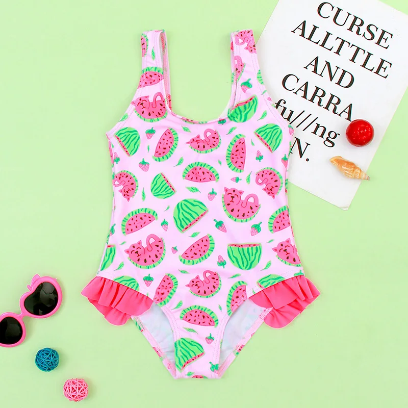 Prd82303 Toddler Swimwear Fruit Printed Onepiece Ruffle Swimsuit