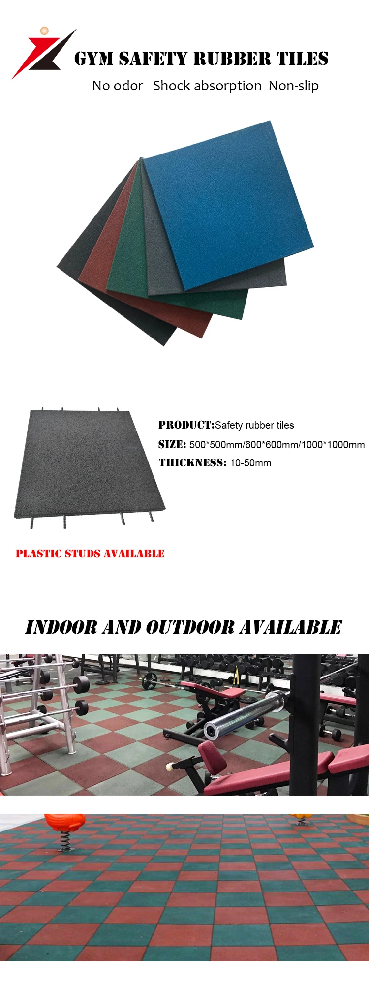 Interlocking Rubber Mat Floor Outdoor Safety Rubber Mat With Plastic