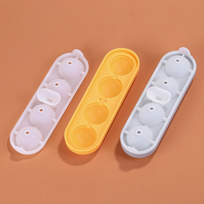 4 Holes 3D Whisky Drink Ice Ball Cube Maker Mold Trays Sphere Square Shapes Silicone Ice Cube Trays Pallet Moldes With Lid