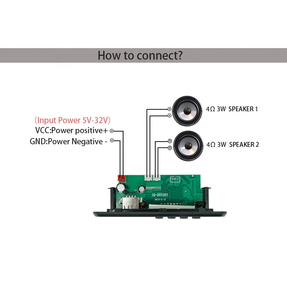 12V MP3 WAV Decoder BT Wireless Amplifier Board Module 2X3W