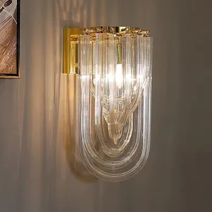 High-End Modern Crystal LED Wall Creative Iron for Luxury Living Room TV Background Bedside Warm White Copper Home Office