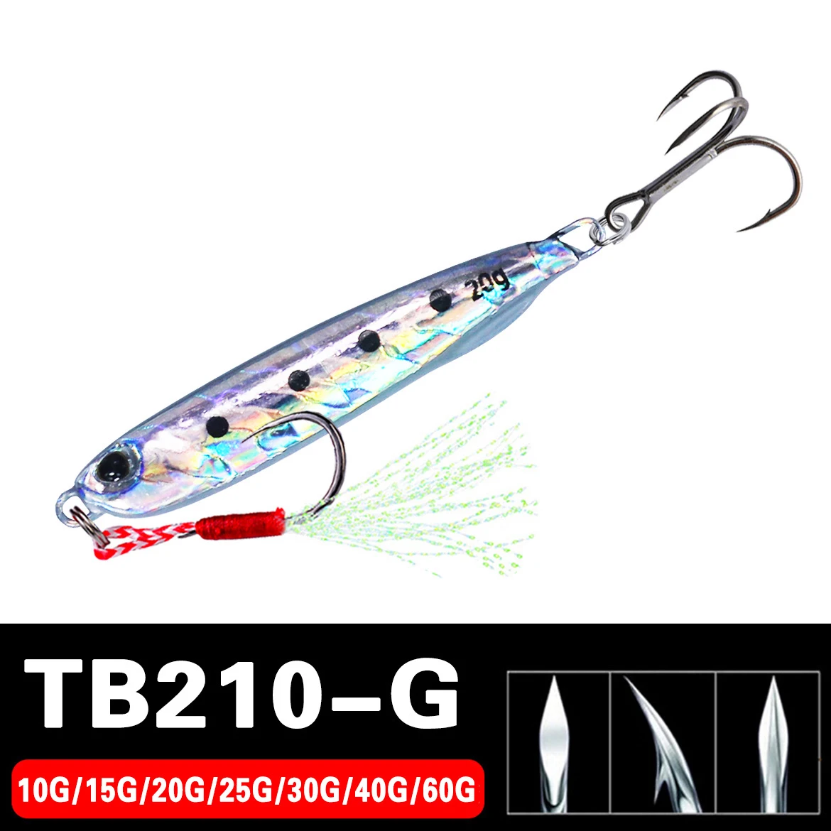 30g 40g 50g 60g 80g Glow Jig Fishing Lure Metal Long Casting