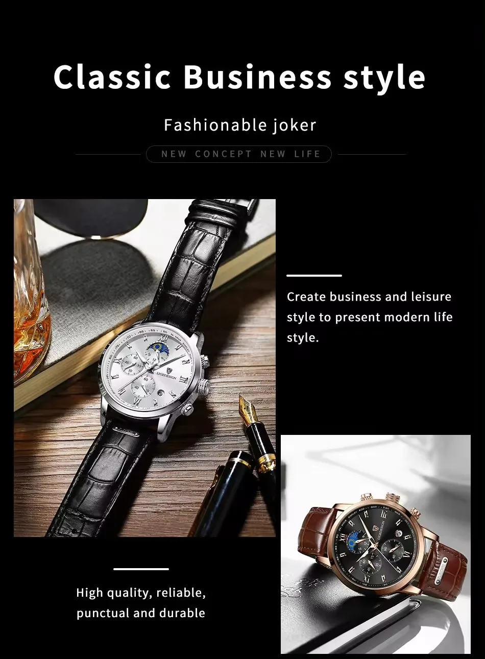 LIGE 8953 Luxury Men's Waterproof Watch - Quartz Chronograph