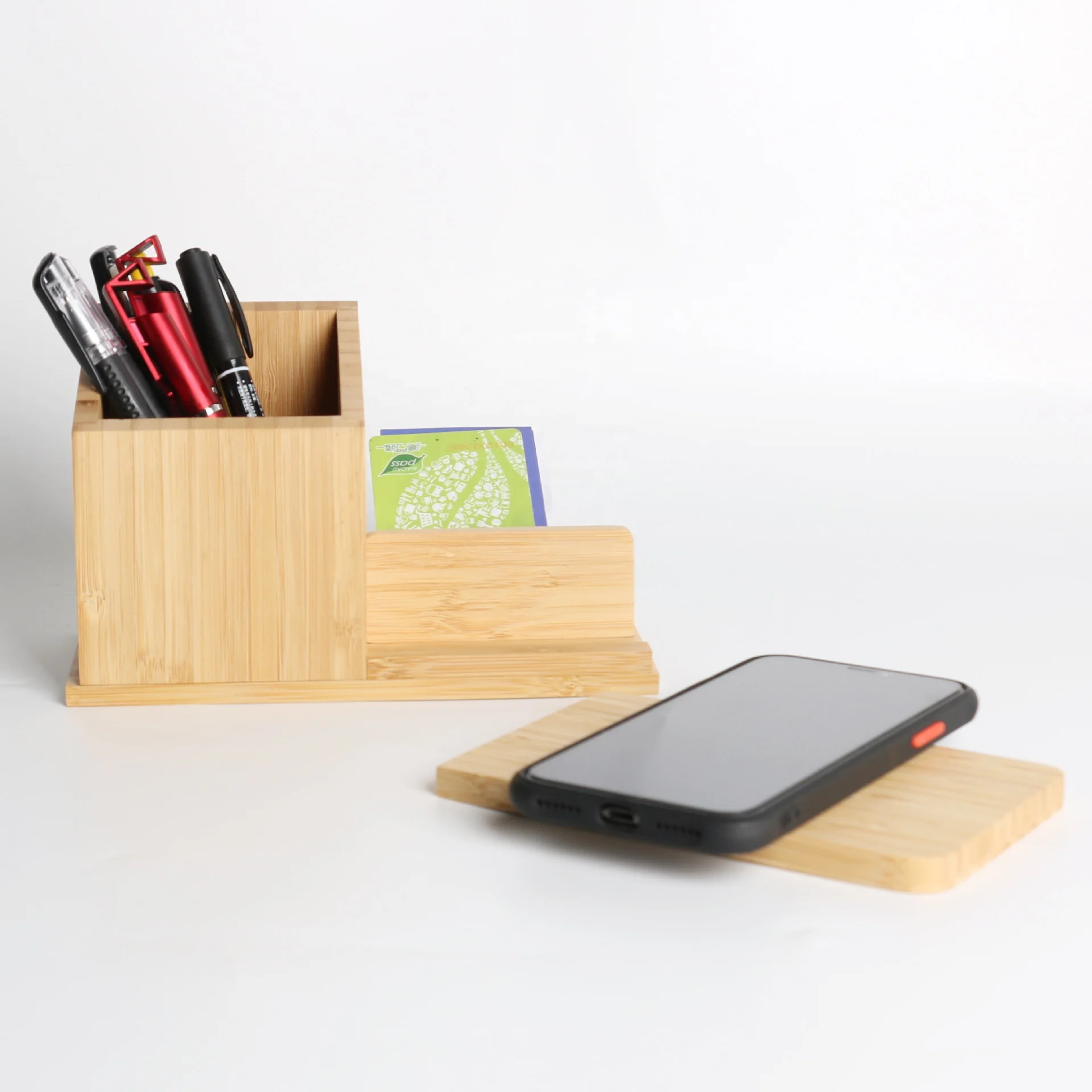 Bamboo pen holder with charger