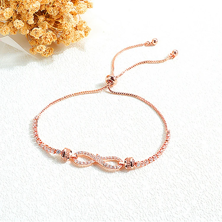 Infinity Charm Adjustable Slider Chain 14k Gold Plated Stainless Steel 2mm Lab Grown Diamond Zirconia Tennis Bracelet for Women