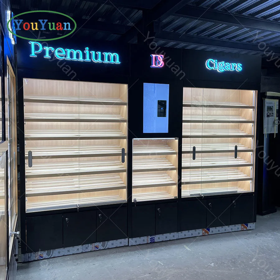Custom Cigar Humidor Display Cabinets With Reception Cashier Counter ...