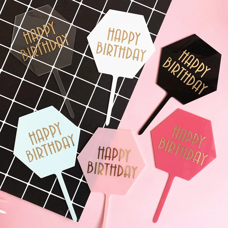 Mixed 30 Designs Happy Birthday Circular Acrylic Cake Cupcake Topper with Gold Embossing