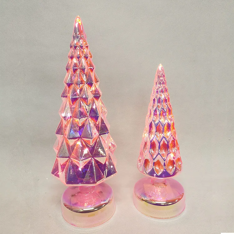 Little pink lighted hand blown glass cone best tabletop christmas ornaments decor led light xmas tree decoration tree for sale