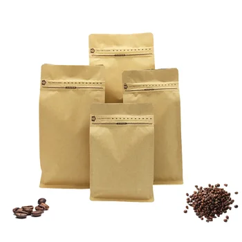 Biodegradable brown kraft paper zipper aluminum foil flat bottom coffee beans tea food moisture-proof packaging bag