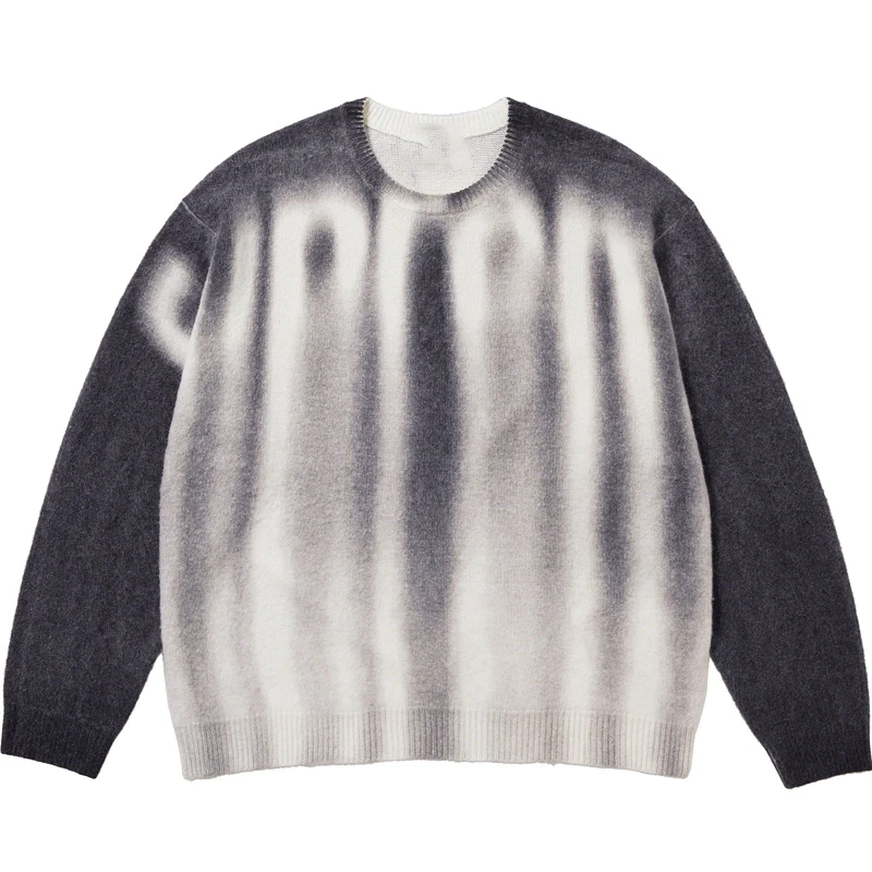 Senior Custom New Designer Blurred Logo Print Sweater Brushed Wool Blend Tie Dye Gradient Knitted Pullover Mohair Sweater Men