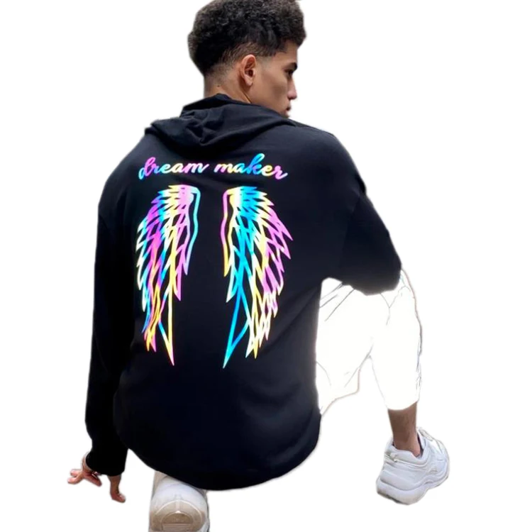 Finch Garment 2025 Trends Black Cotton Hooded Sweatshirt Men Reflective  Letter and Wing Print Hoodie