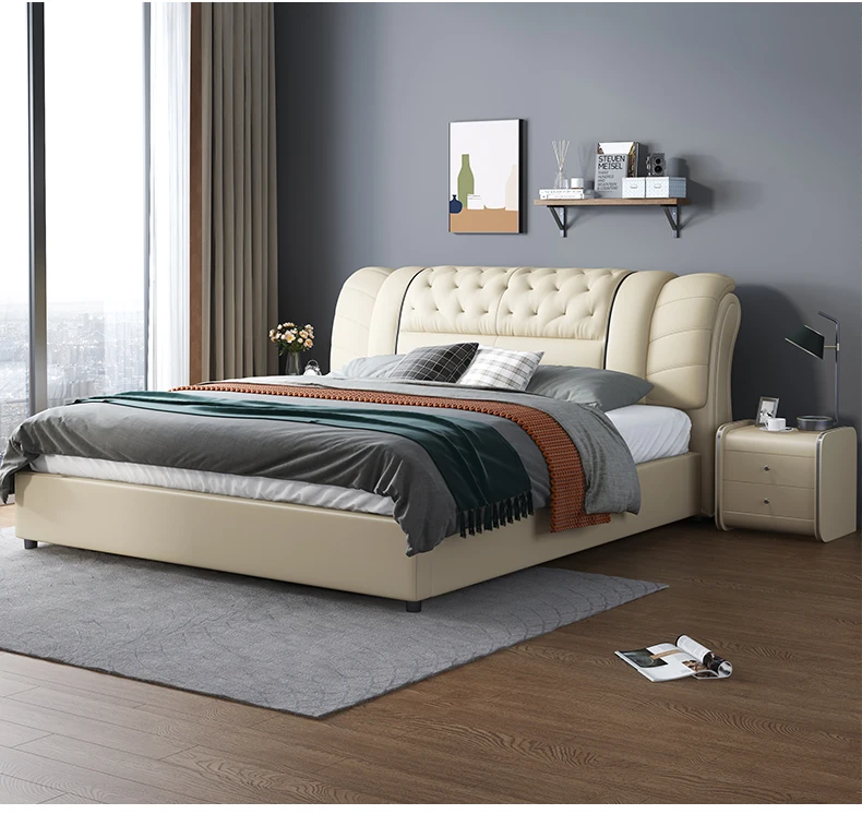 European King Size And Queen Size Bed Luxury Leather Modern Bedroom 