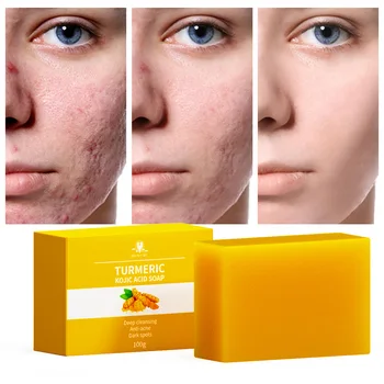 Private Label Organic Anti Acne Skin Brightening Lightening Body Face Whitening Handmade Bar Turmeric Kojic Acid Soap