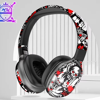 Lightweight Bluetooth & Wired Sports Headset Cool Graffiti Design TF Folding Business Gaming Headphones Wireless National Trend