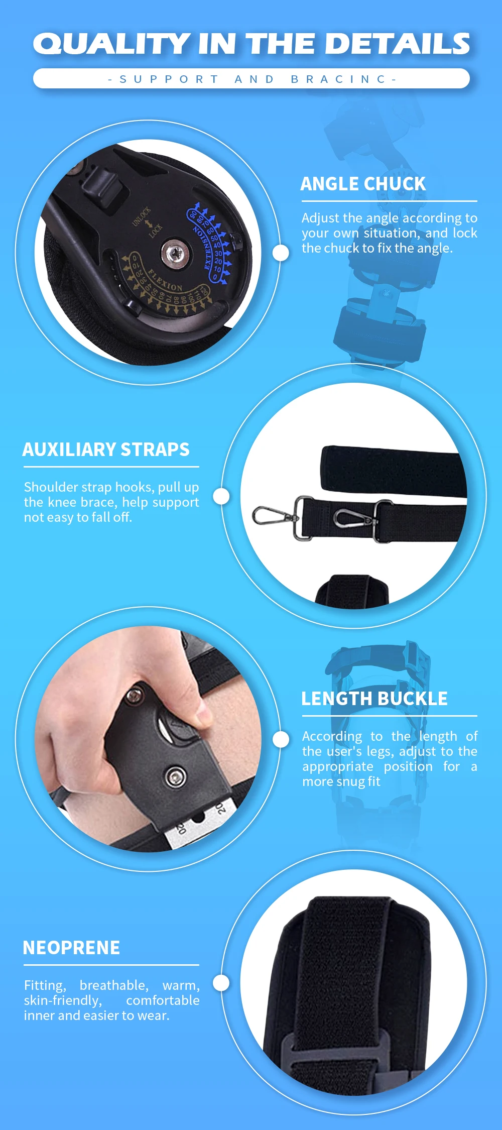 Medical Orthosis Adjustable Hinge Rom Knee Brace Support Orthopedic