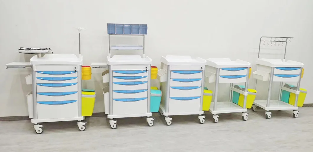Hospital Use Various Type ABS Medical Emergency Cart Trolleys with Drawers details