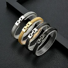 Fashion Trend Classic Punk Style Stainless Steel Glossy Leather Bracelet Multi Layer Braided Bracelet Gift
