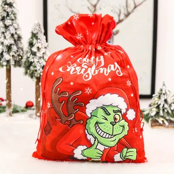 Custom Red Velvet Christmas Thief Drawstring Bags Santa Sack For Christmas Party Decoration