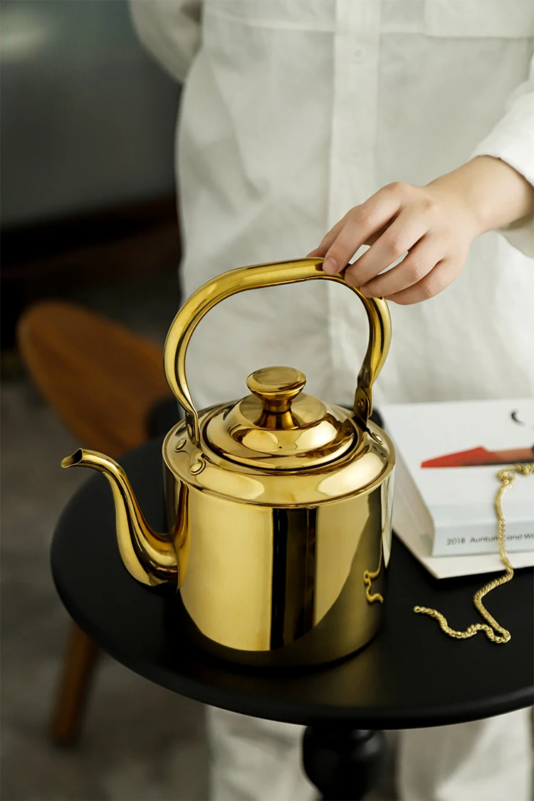 Family 1500 ml 2L Luxury Golden Stainless Steel 201mirror Polished No Leak Safety Coffee Tea Net Filter Boiling Hot Water Kettle