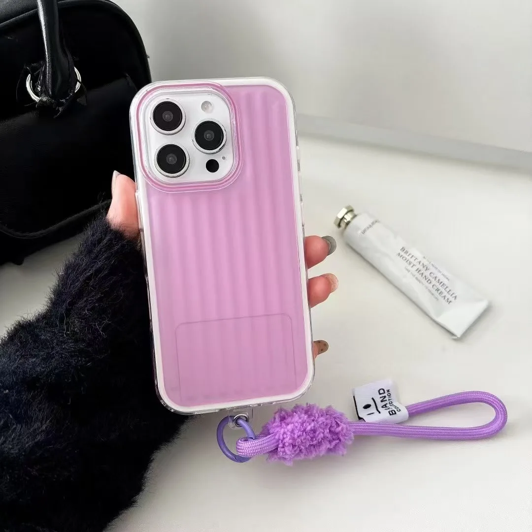 Luxury TPU+PC Phone Case for iPhone 16 Pro Max Shockproof Colorful Short Strap Hand Strap Back Cover High XS Max for iPhone 15 P