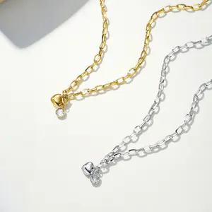 European American Fashion Simple Jewelry Love Heart Pendant Zircon Embellished Electroplated Stainless Necklace