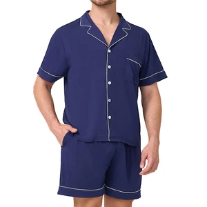 Anti Odor Men's Summer  Bamboo Pajama Set Pj Shorts Set Comfy Lounge Set Custom Adult Pyjamas Wholesale Pjs