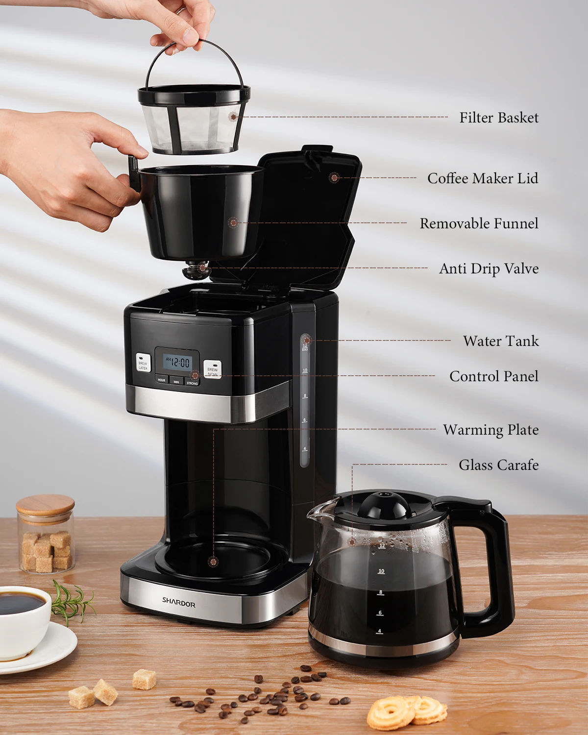 SHARDOR Automatic Drip Coffee Maker 12 Cups Programmable