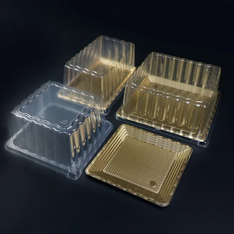 Rectangular Long Cake Rectangular Plastic Gold Container Bakery Take