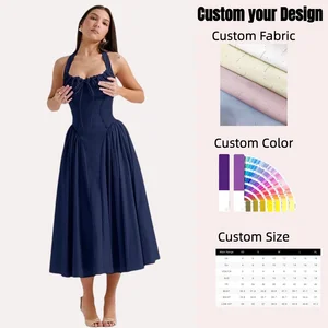 2026 New Summer Slim Sling Long Dress Floral Printed Neck Lace Casual European and American Style XL Size Chiffon Front Logo