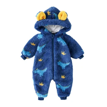 Baby clothes Korean version thickened and fleece male baby new autumn and winter dinosaur baby onesie warm animal crawling suit